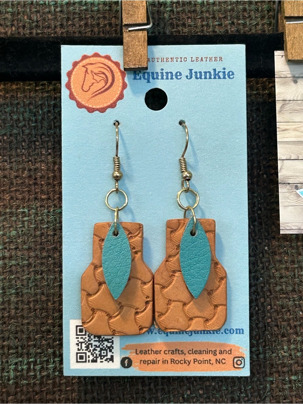 Equine Junkie Leather Earrings - Turquoise & Tan